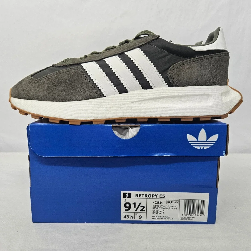 Adidas Retropy‎ E5 Casual Sneakers H03854 Olive White Gray Boost Mens Size 9.5